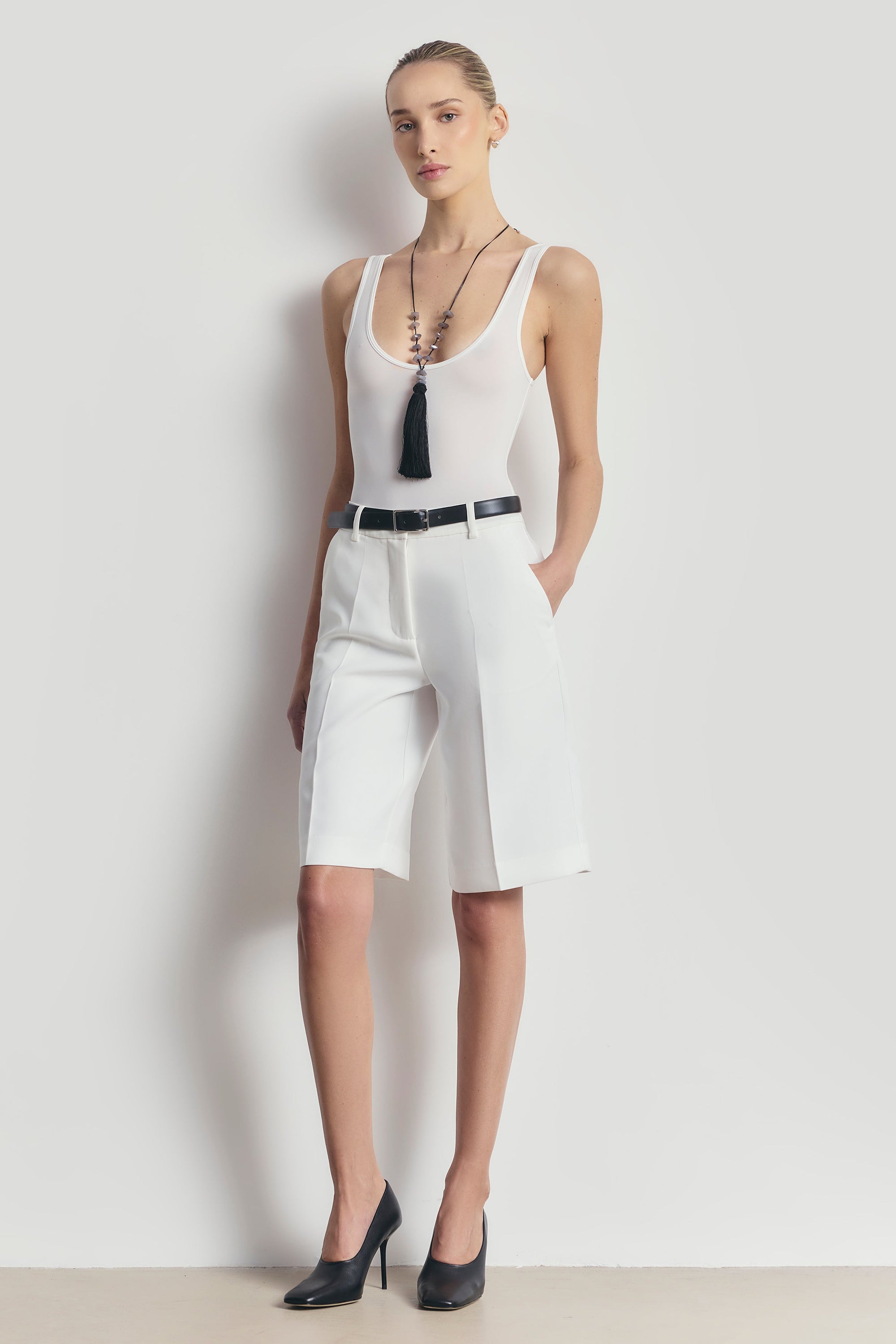 Semi Sheer Scoop Neck Bodysuit - White