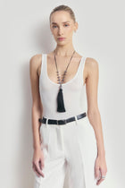 Semi Sheer Scoop Neck Bodysuit - White