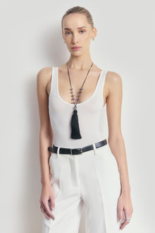 Semi Sheer Scoop Neck Bodysuit - White