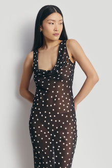 Chiffon Cowl Neck Gown - Maxi Polka Dot