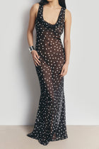 Chiffon Cowl Neck Gown - Maxi Polka Dot