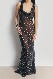 Chiffon Cowl Neck Gown - Maxi Polka Dot