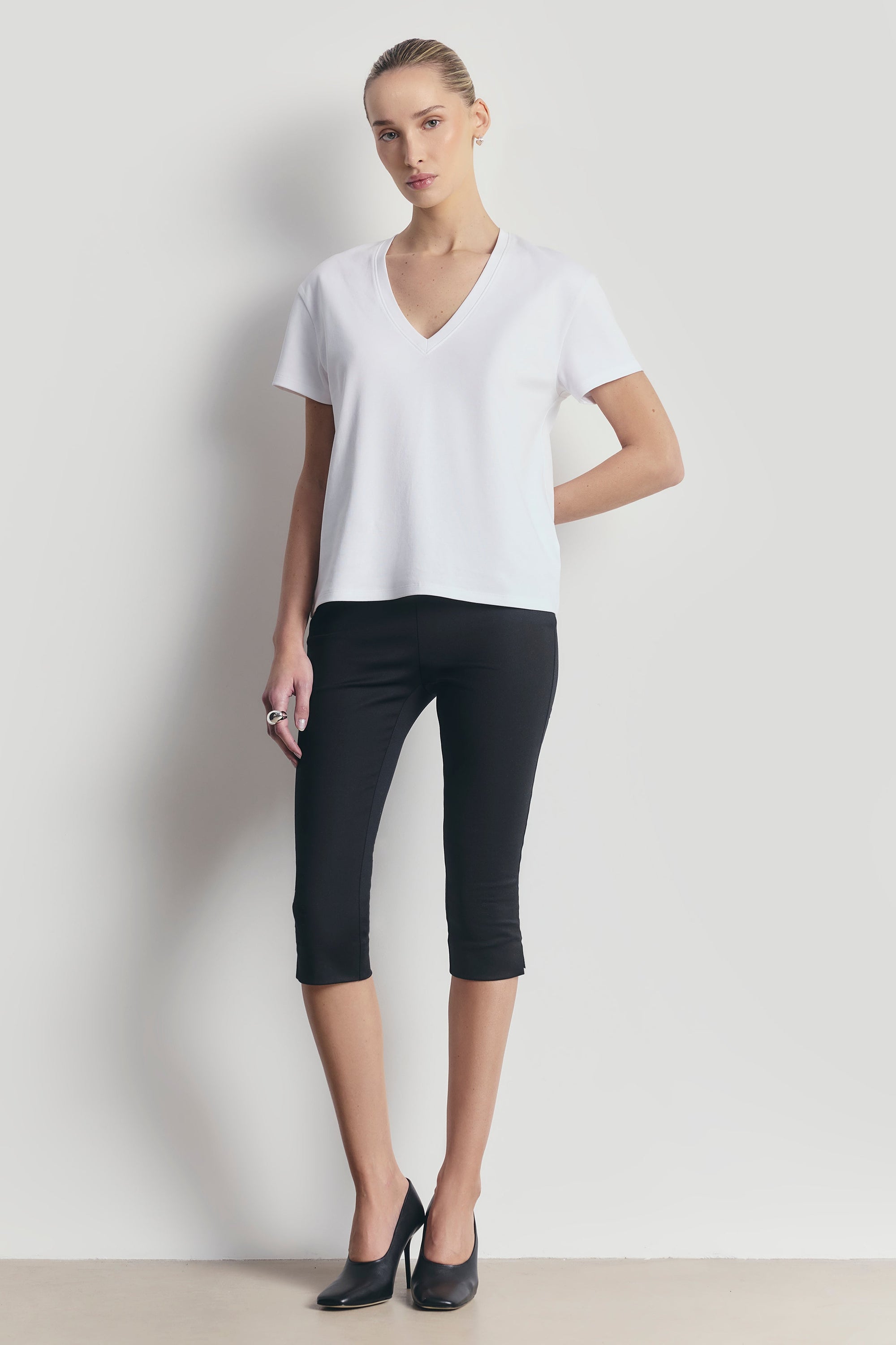 Classic V Neck T Shirt - White