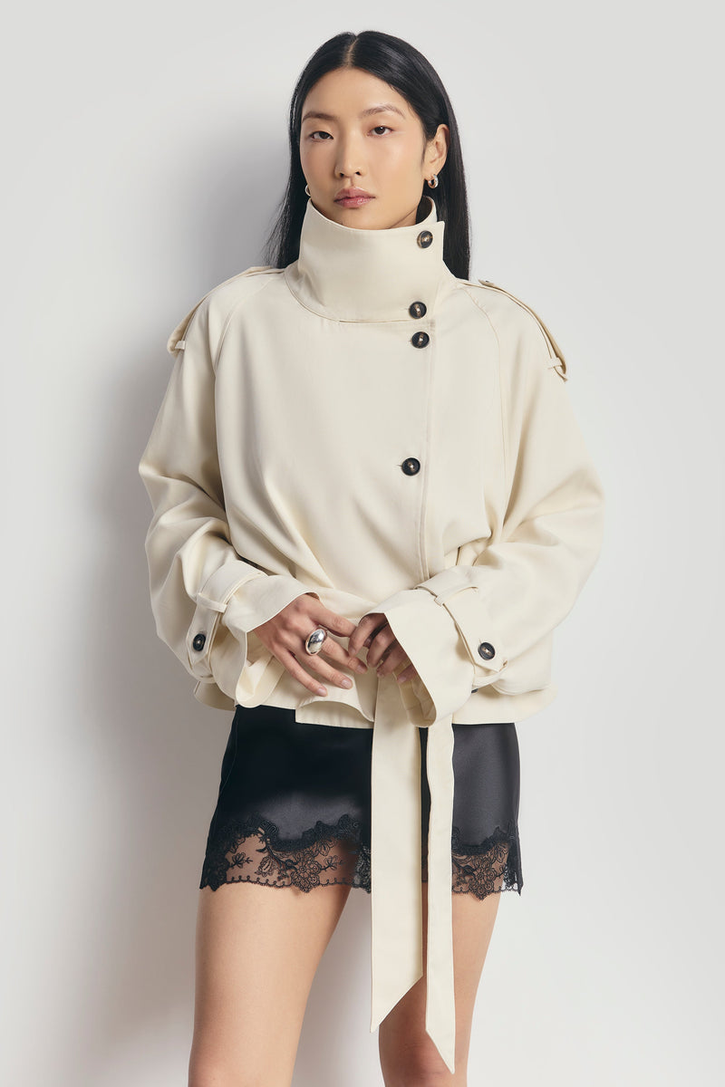 Cropped Funnel Neck Trench - Ecru