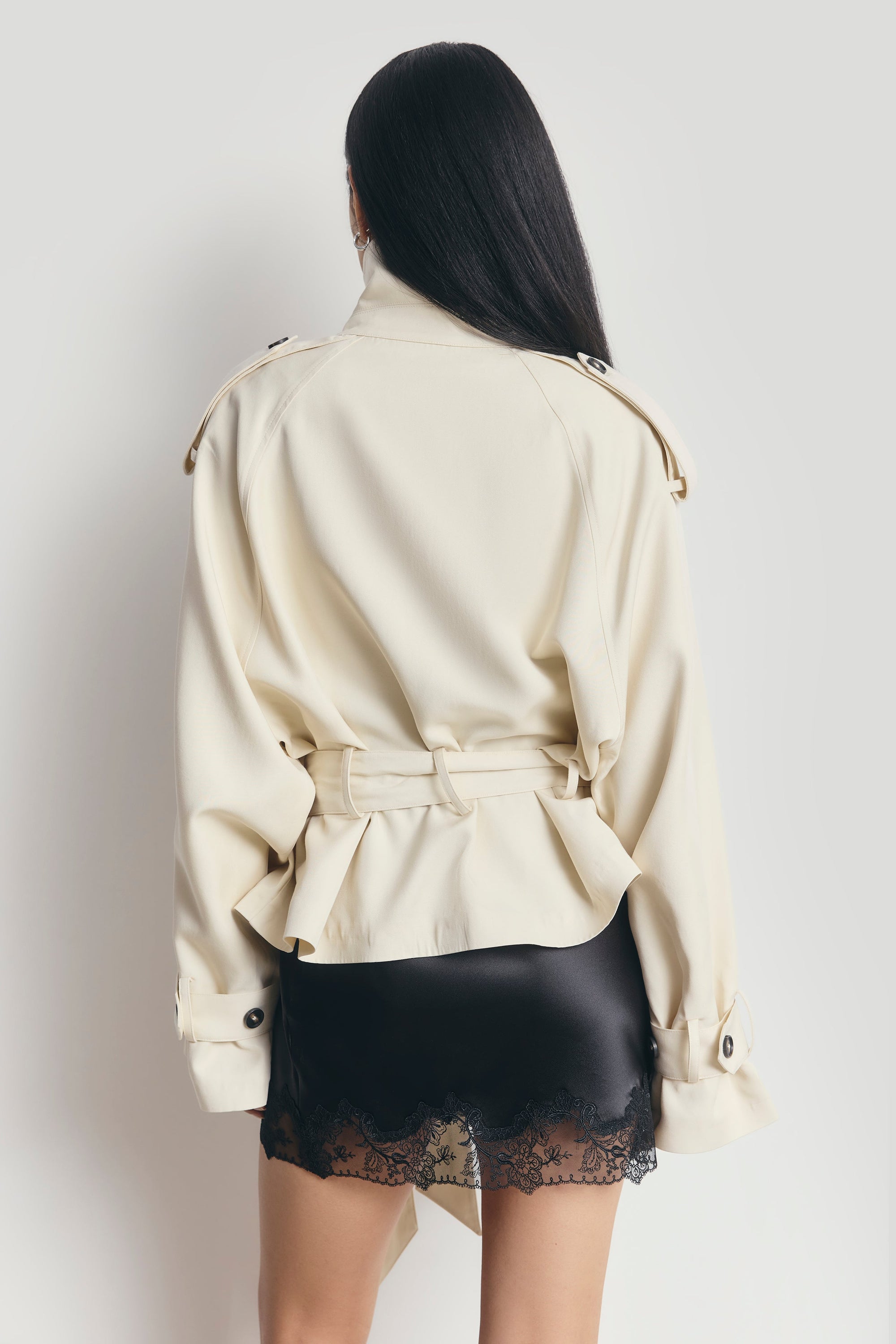 Cropped Funnel Neck Trench - Ecru