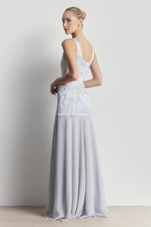 Jacquard Corset Gown with Chiffon Skirt - Frost
