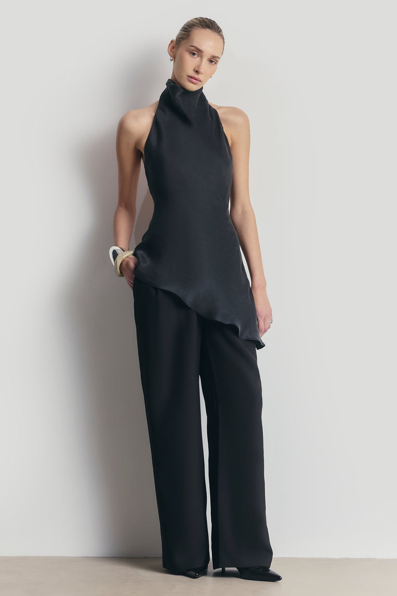Cowl Neck Asymmetric Top - Black