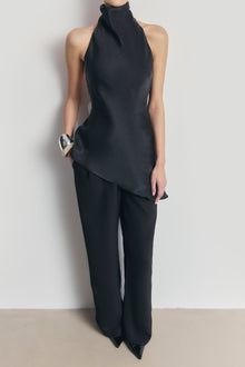Cowl Neck Asymmetric Top - Black