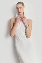 Hooded Halterneck Maxi Dress - White
