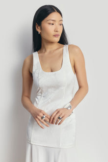 Jacquard Corset Gown with Chiffon Skirt - White