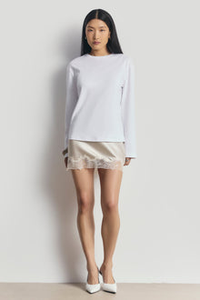 Satin Lace Detail Mini Skirt - Champagne