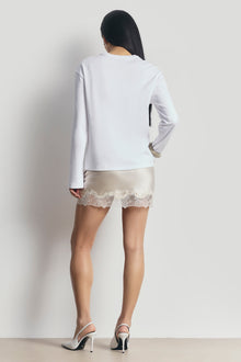 Satin Lace Detail Mini Skirt - Champagne