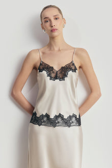 Satin Lace Detail Camisole - Champagne/Black