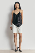 Satin Panel Detail V Neck Camisole - Black