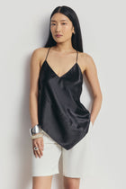 Satin Panel Detail V Neck Camisole - Black
