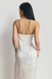 Satin Jacquard Strapless Maxi Dress - Cream