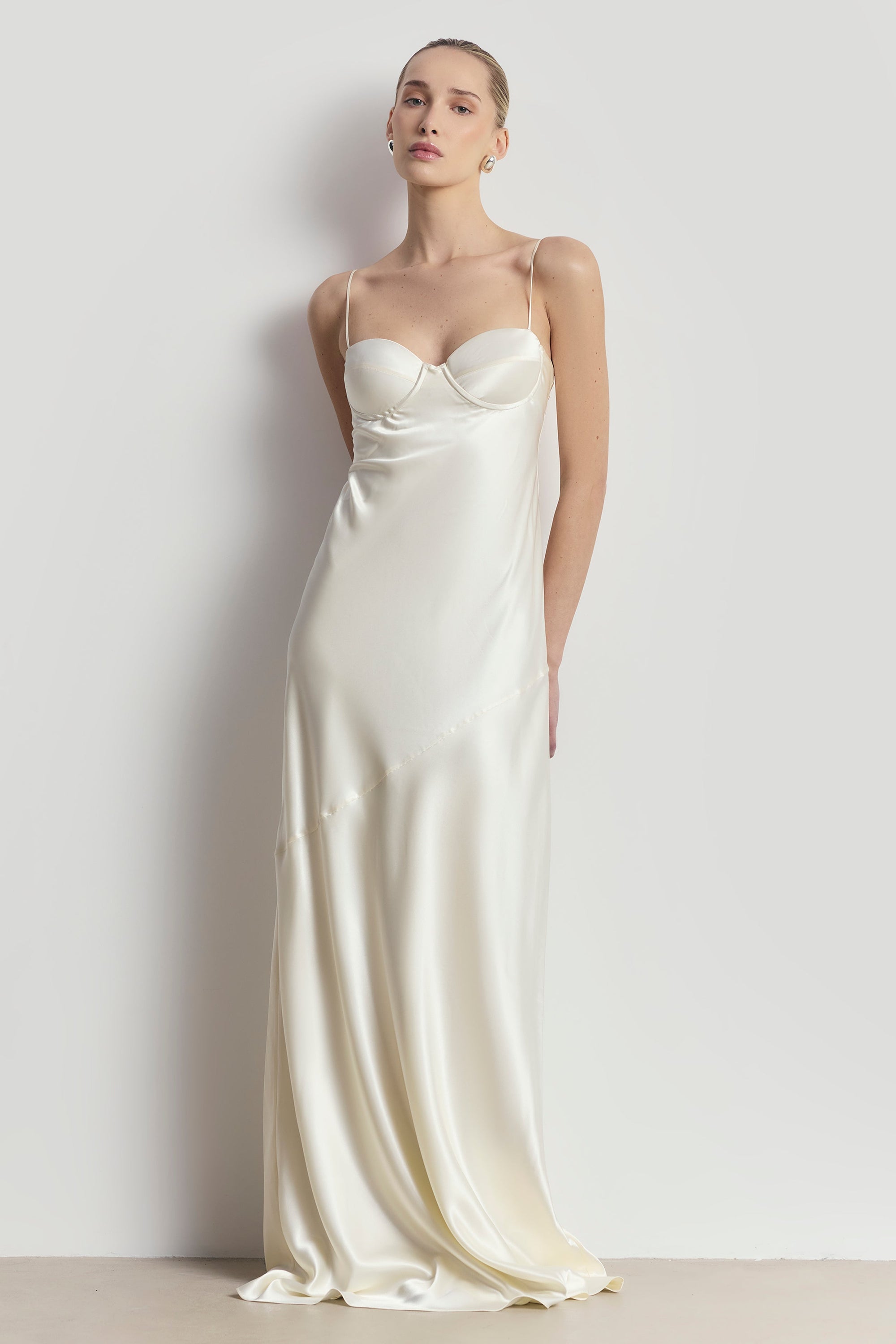 Satin Cup Detail Slip Dress - Cream