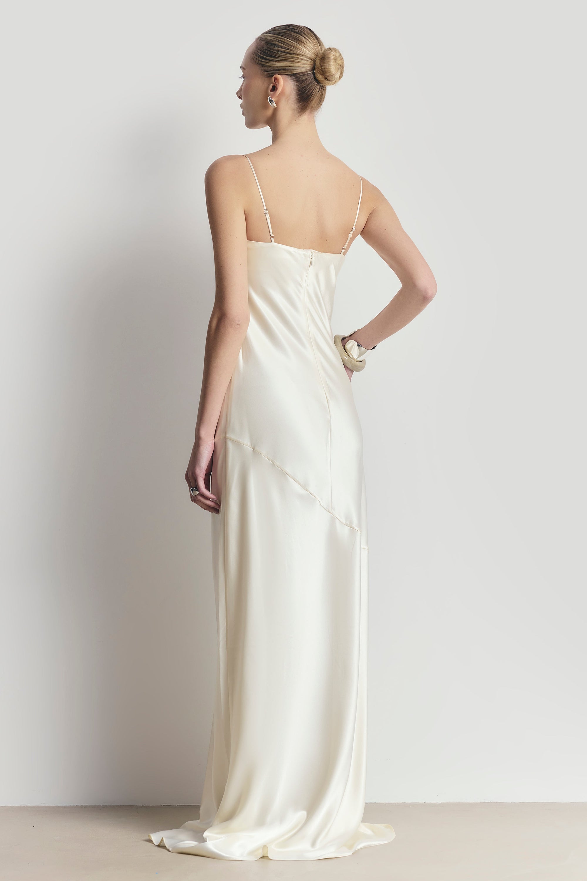 Satin Cup Detail Slip Dress - Cream