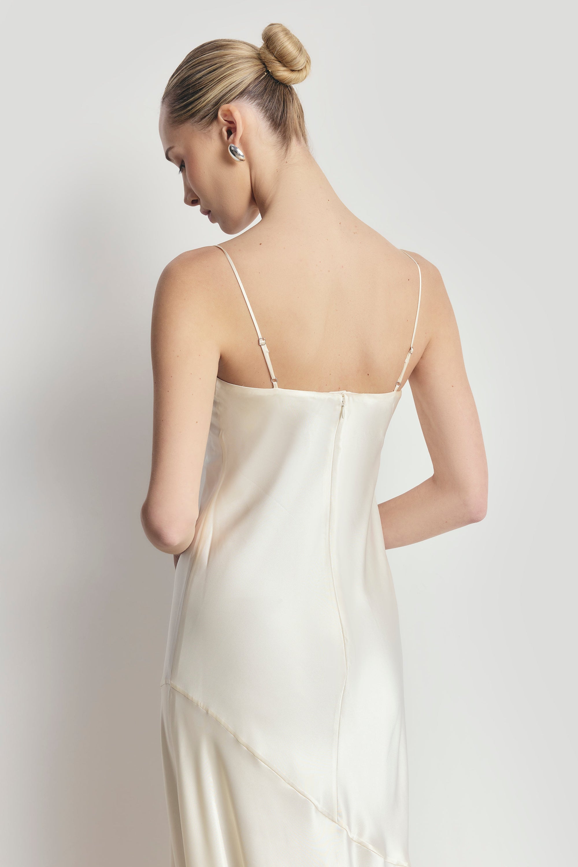 Satin Cup Detail Slip Dress - Cream