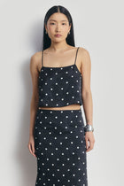 Satin Jacquard Polka Dot Midi Skirt - Black Polka Dot