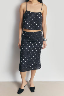 Satin Jacquard Polka Dot Camisole Top - Black Polka Dot