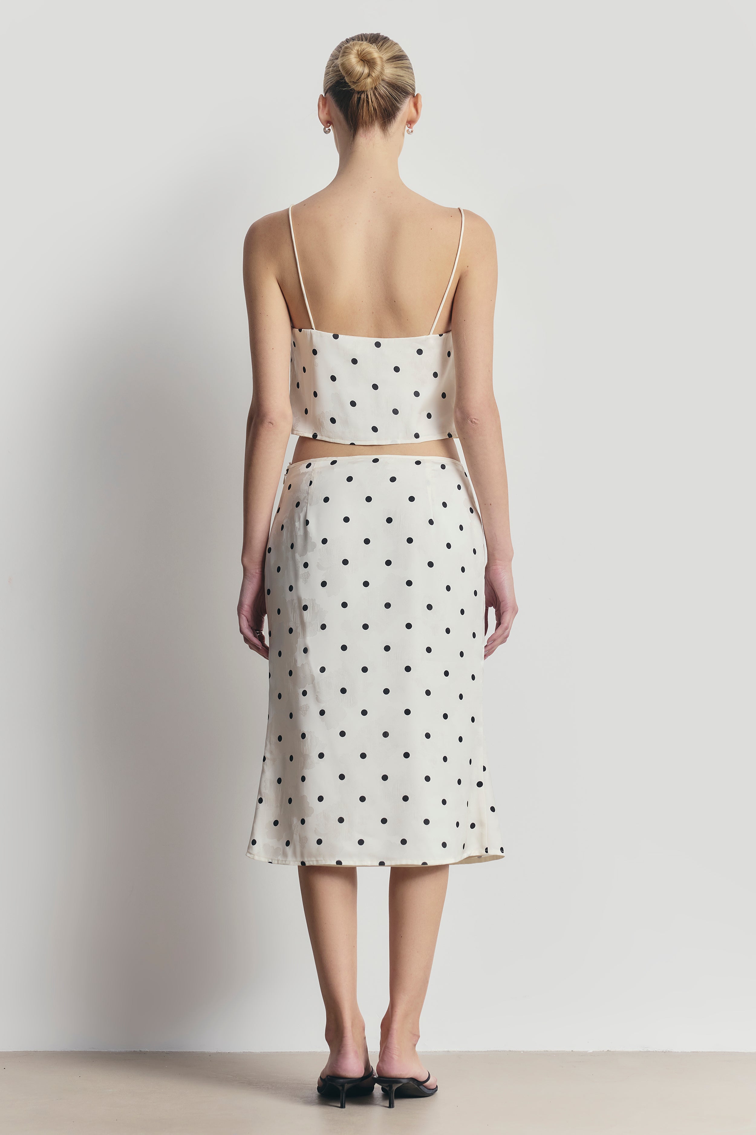 Satin Jacquard Polka Dot Camisole Top - Cream Polka Dot