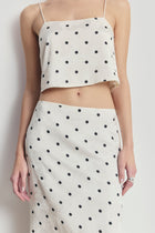 Satin Jacquard Polka Dot Midi Skirt - Cream Polka Dot