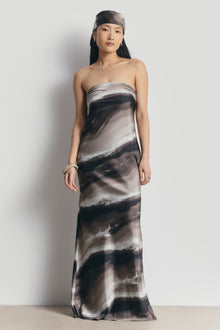 Satin Strapless Maxi Dress - Sage Marble