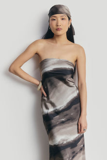 Satin Strapless Maxi Dress - Sage Marble