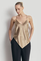 Satin Panel Detail V Neck Camisole - Bronze
