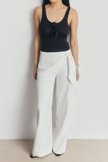 Tailored Draped Belt Trousers - White
