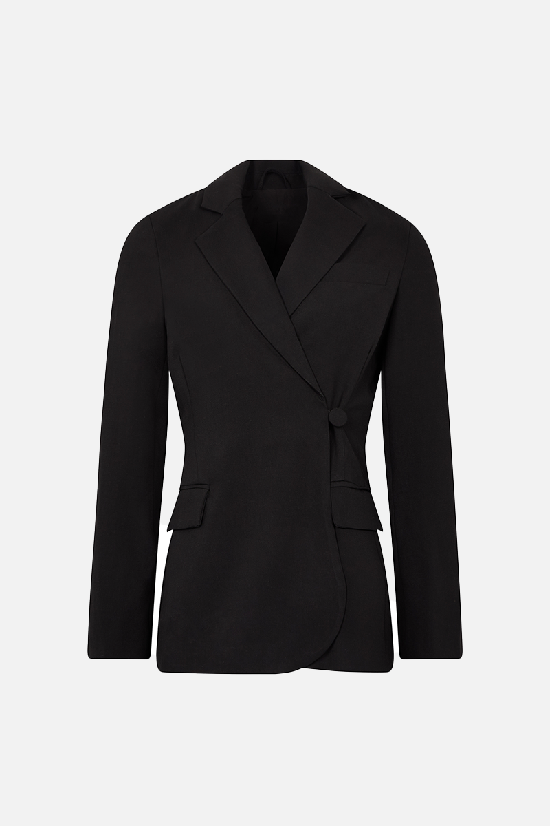 Asymmetric Wool Blend Blazer - Black