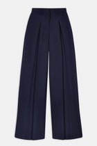 Box Pleat Tailored Wide Leg Trousers -  Navy