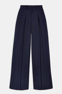Box Pleat Tailored Wide Leg Trousers -  Navy