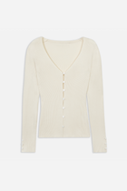 V Neck Ribbed Knit Cardigan - Cream