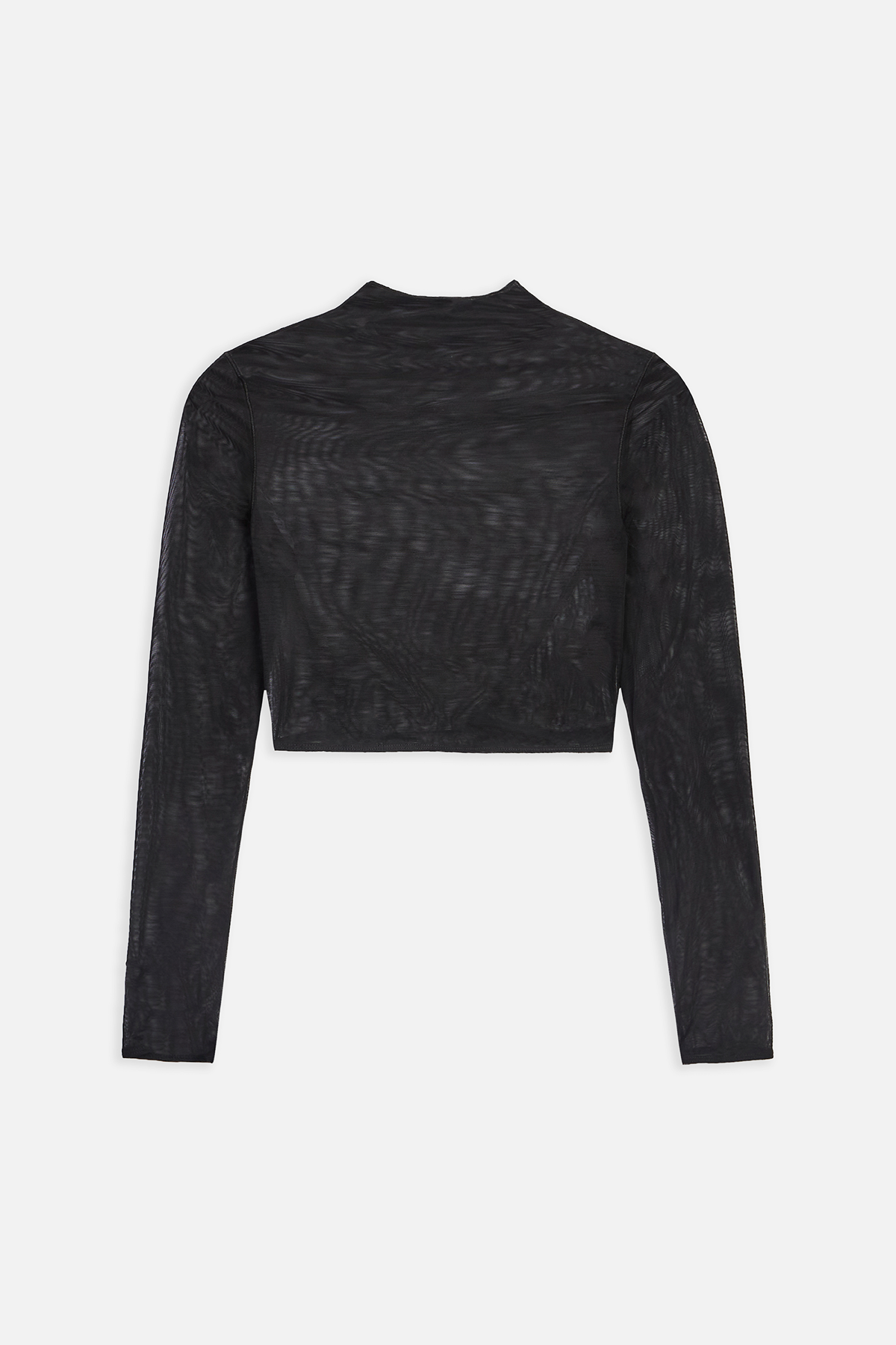 Mesh Long Sleeve Cropped Top - Black