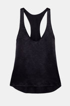 Crushed Satin Plunge U Neck Tank Top - Black