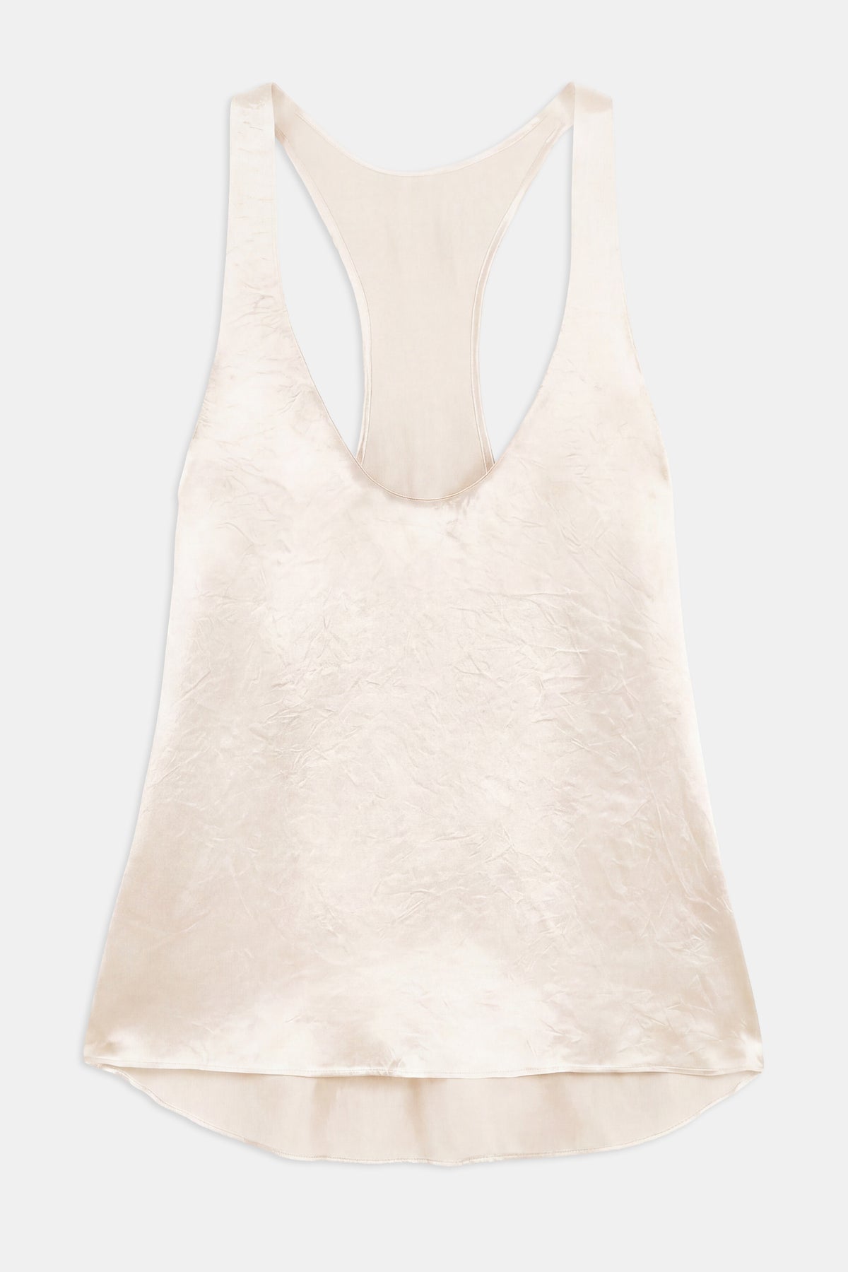 Crushed Satin Plunge U Neck Tank Top - Champagne