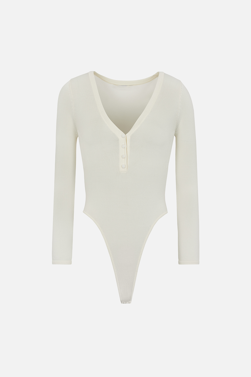 Fine Knit Henley Bodysuit - Cream