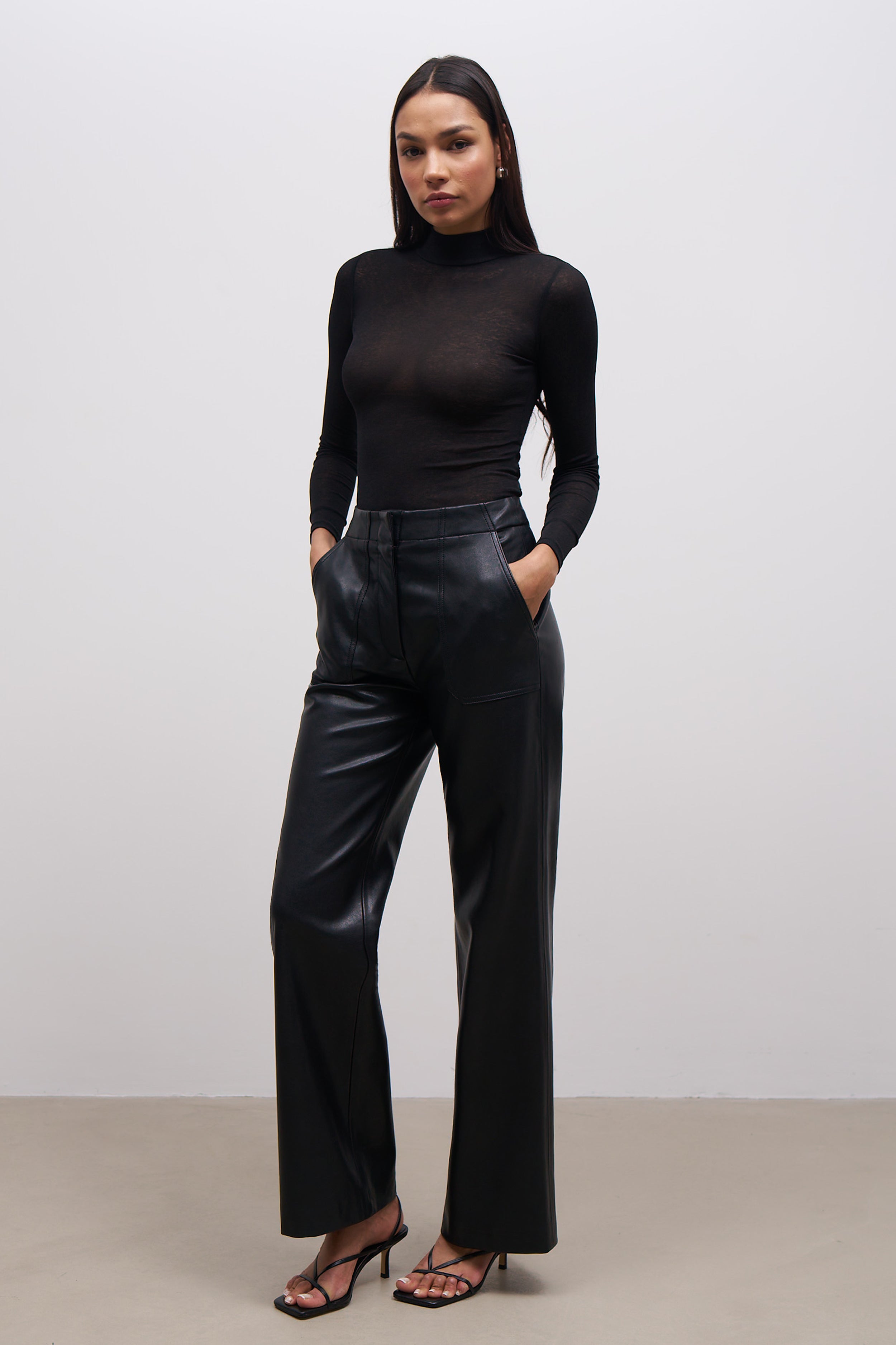 Leather Pocket Detail Trousers - Black