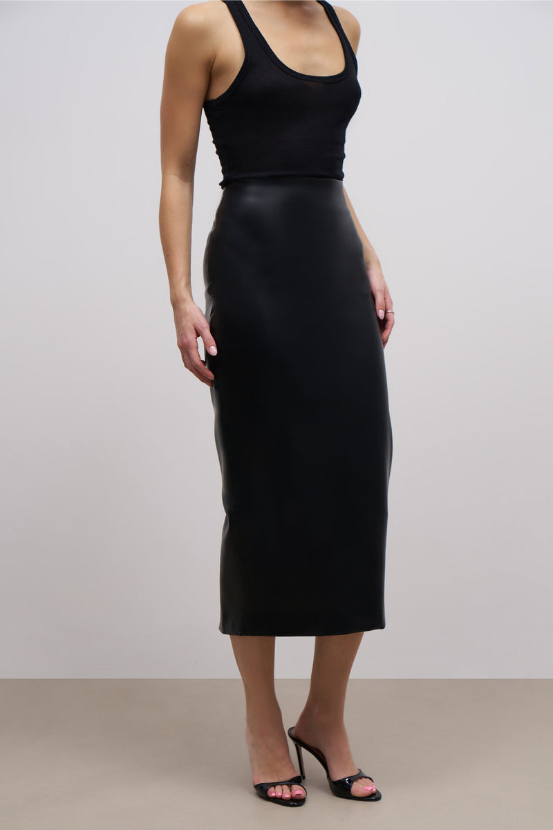 Leather Pencil Midi Skirt - Black