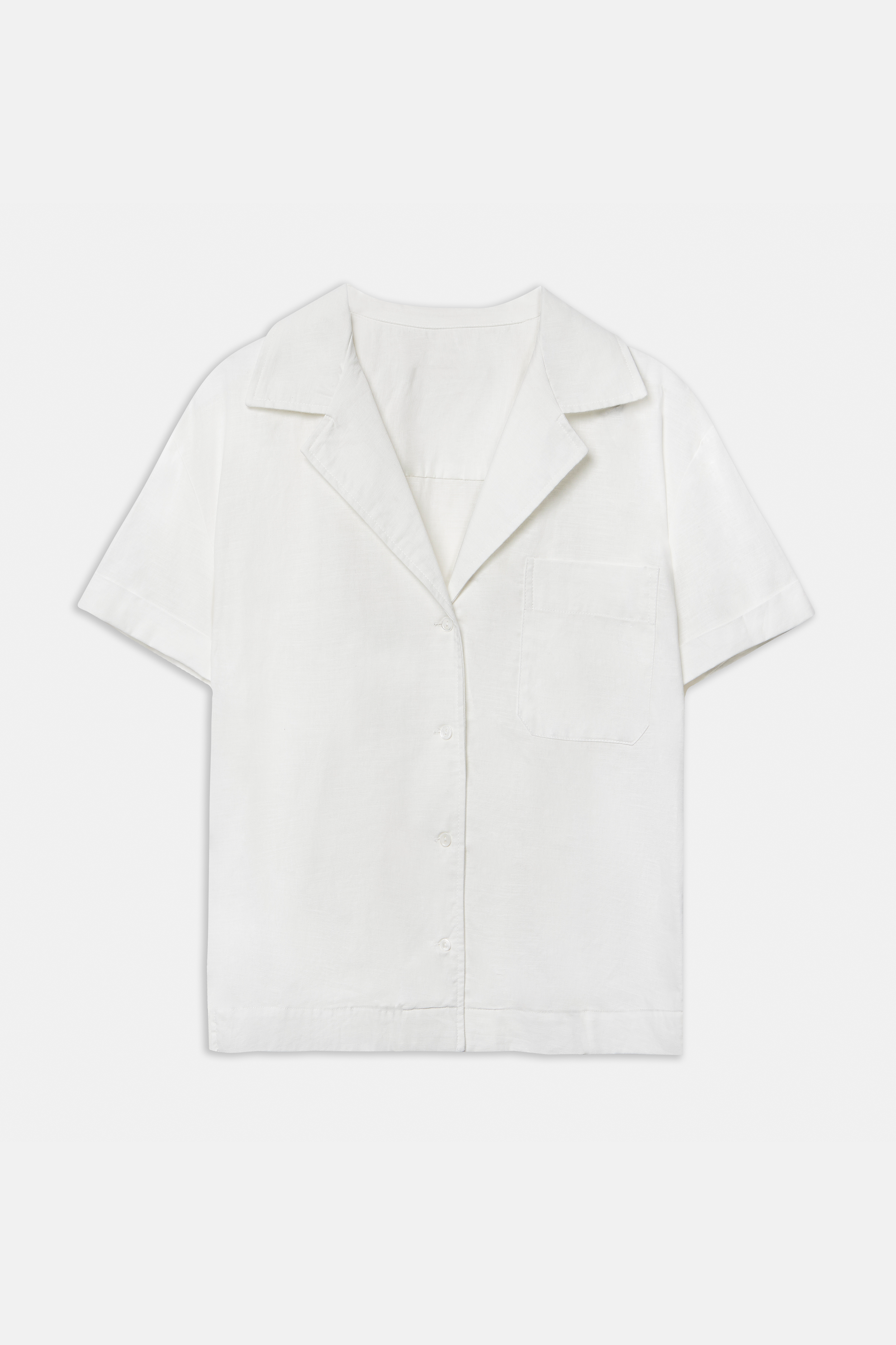 Linen Short Sleeve Bowling Shirt - White