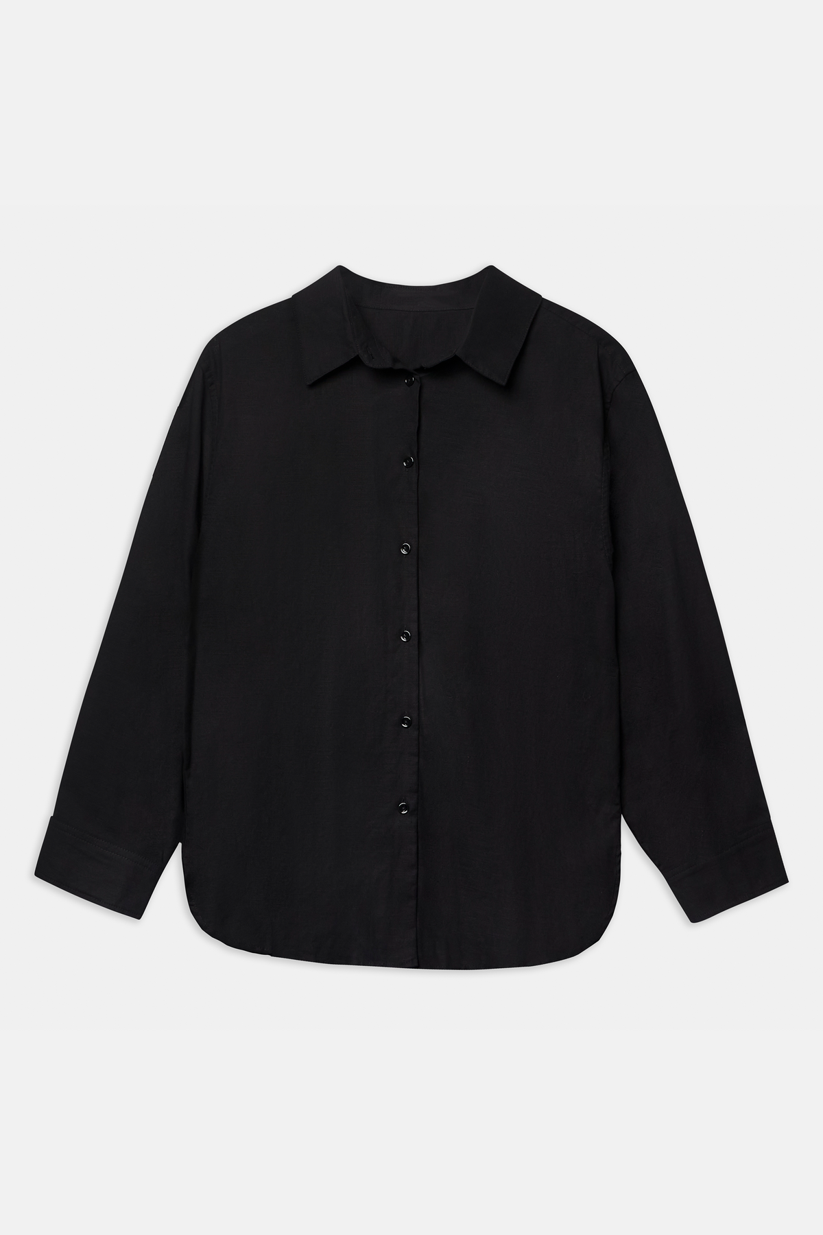 Linen Long Sleeve Boyfriend Shirt - Black