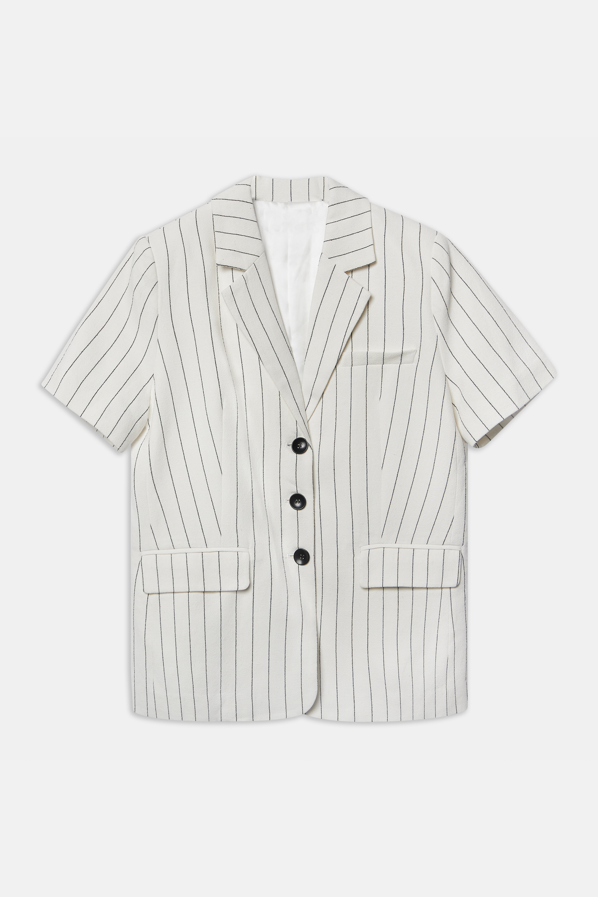 Linen Tailored Short Sleeve Blazer - Cream/Black
