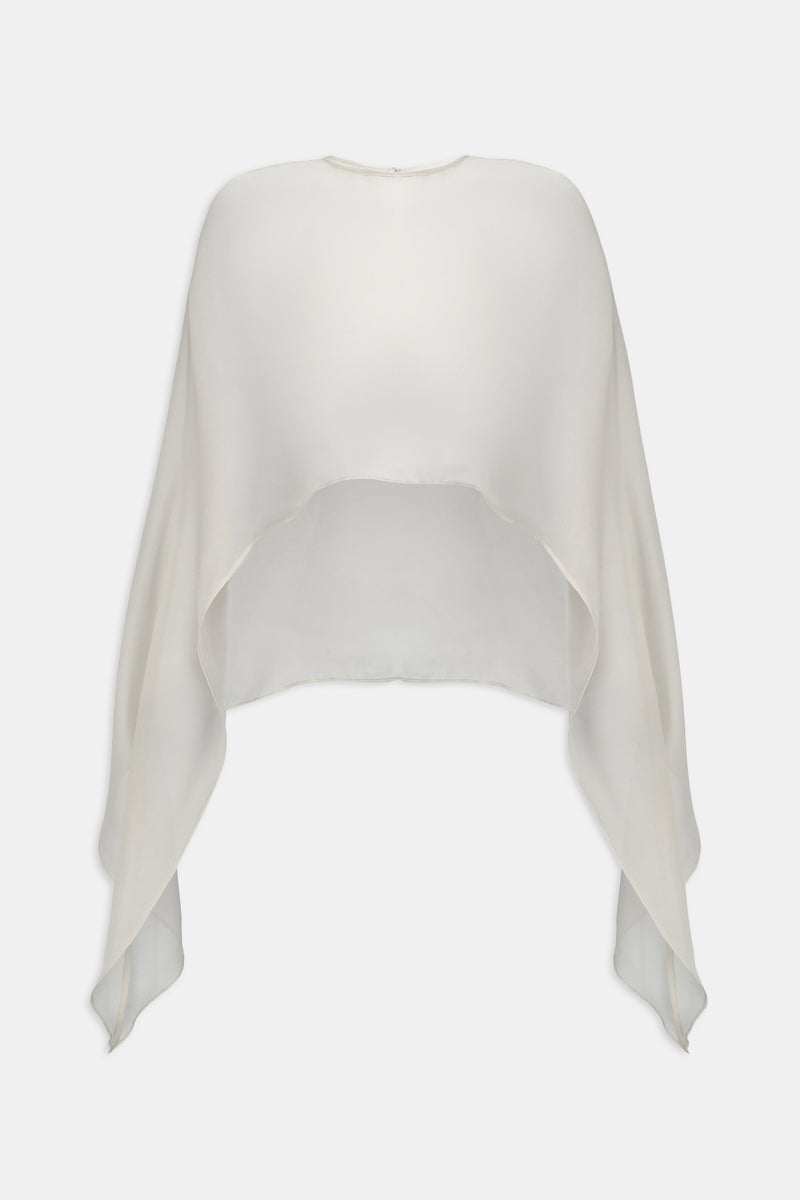 Sheer Chiffon Curved Hem Cape - Cream