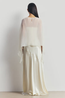 Sheer Chiffon Curved Hem Cape - Cream