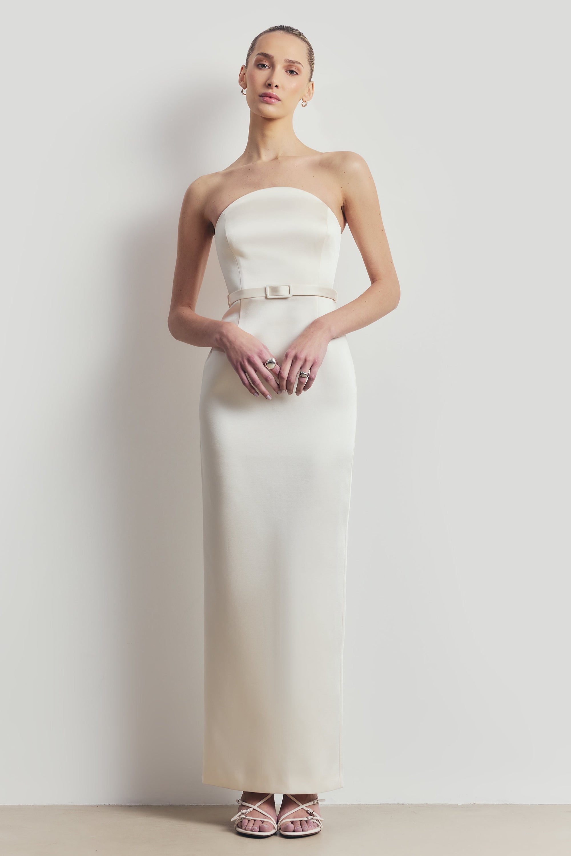 Satin Structured Column Maxi Dress - Cream