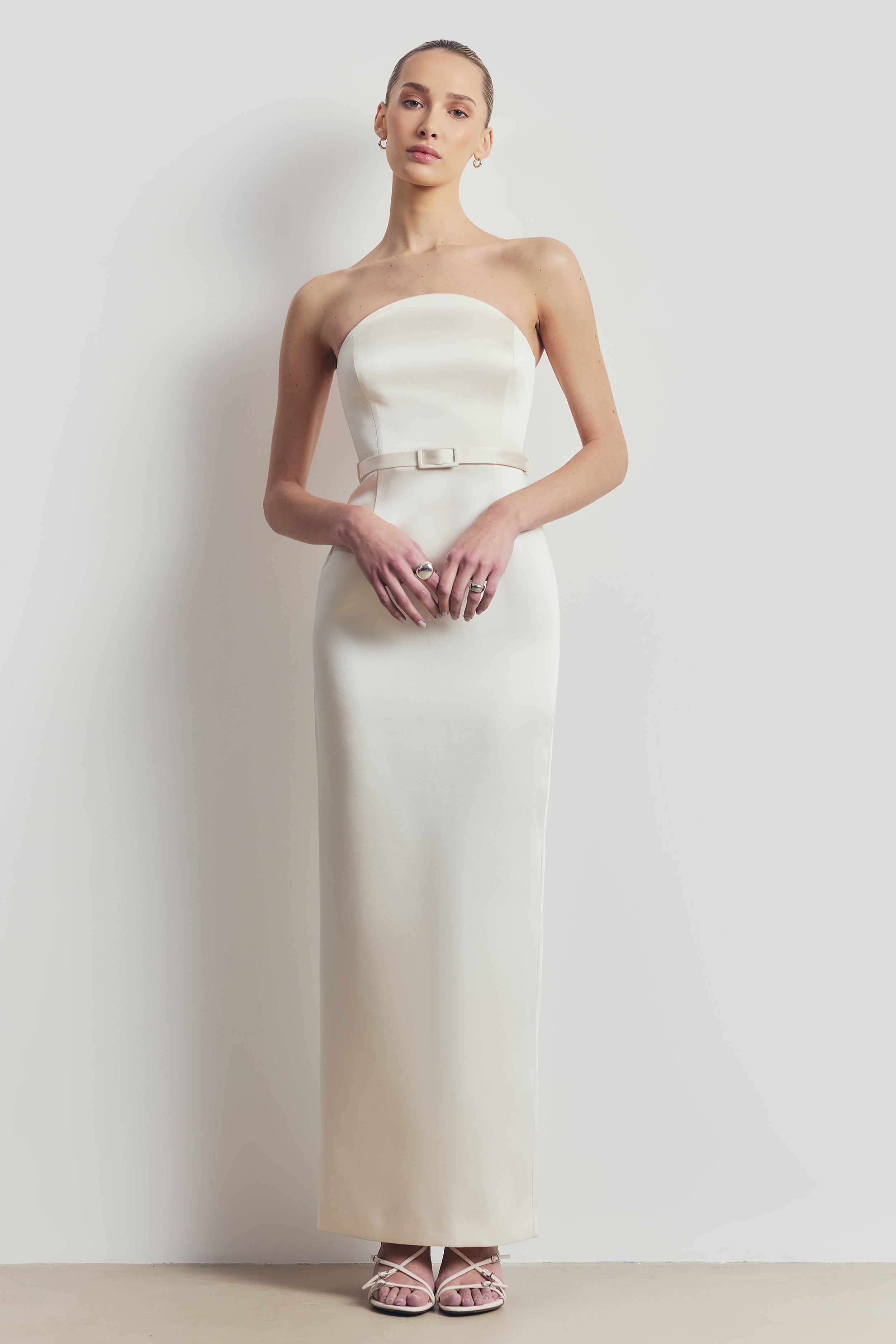 Satin Structured Column Maxi Dress - Cream