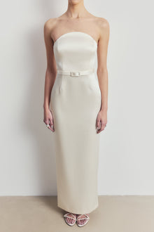 Satin Structured Column Maxi Dress - Cream