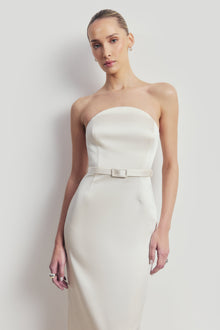 Satin Structured Column Maxi Dress - Cream